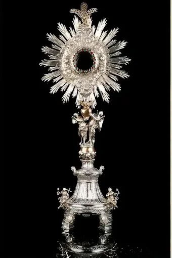 Custodia antigua de plata con rayos, pieza de plata religiosa